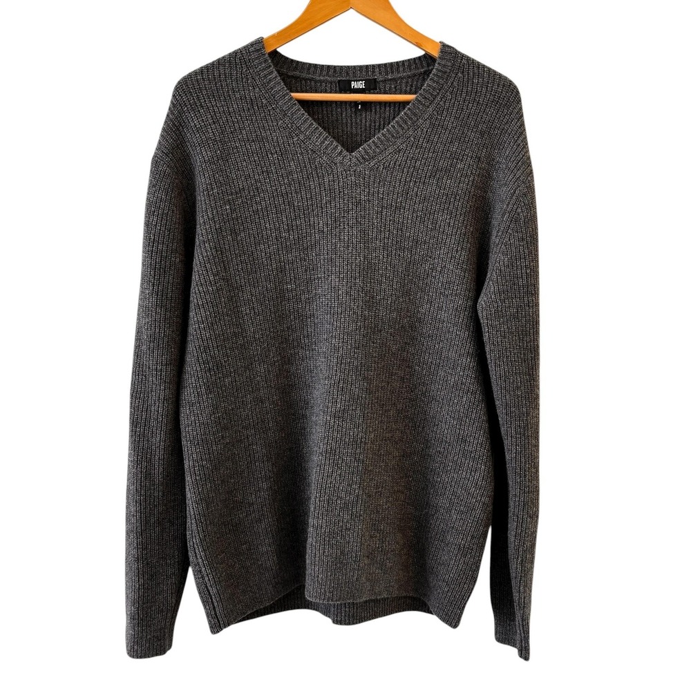 PAIGE Heather Steel V‎ Neck Sweater Mens Size M Recycled Wool Rib Knit